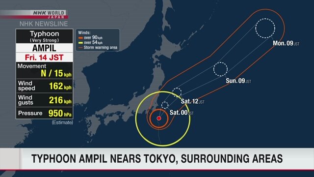 Topan Ampil yang Sangat Kuat Mendekati Kawasan Kanto di Jepang
